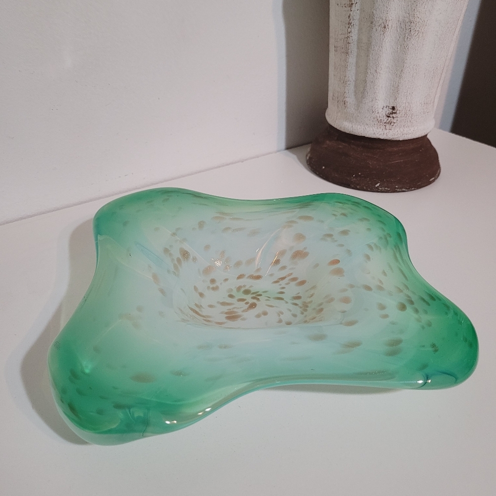Vintage Murano Bowl Fratelli  Toso Green Opaline Dish
